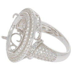 Sterling Silver Semi Mount Ring Setting Oval OV 18x13mm Double Halo Syzjewelry