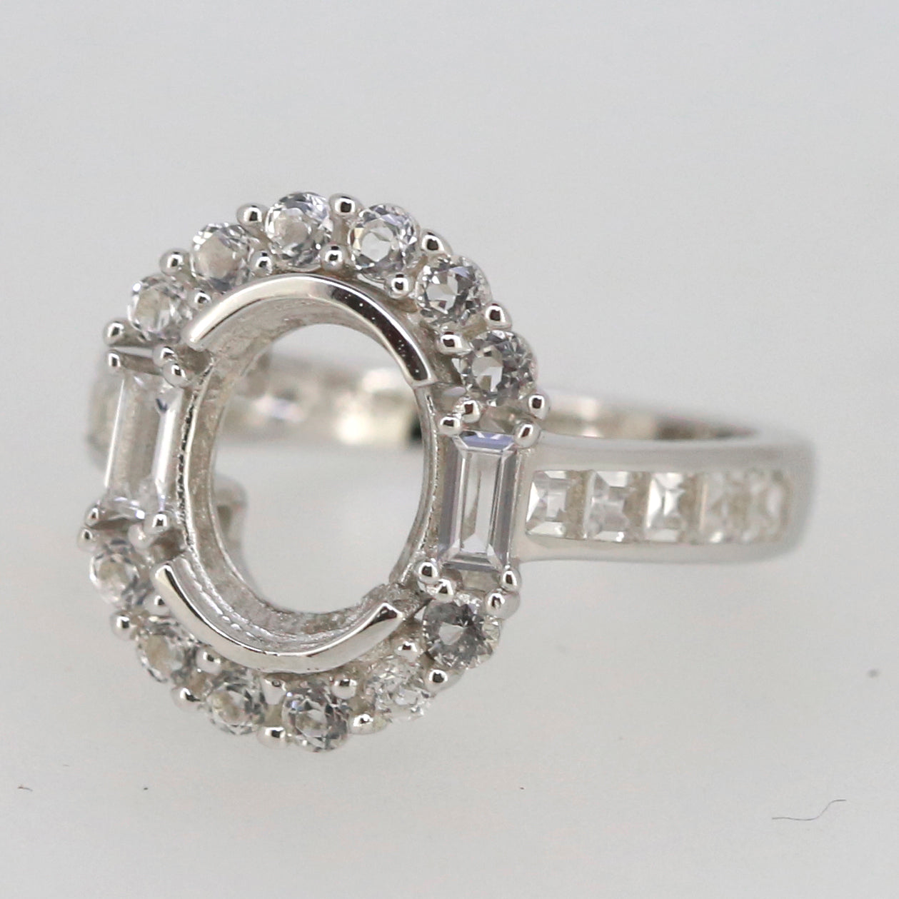 Sterling Silver Semi Mount Ring Setting Oval OV 10x8mm Halo White Topaz Syzjewelry