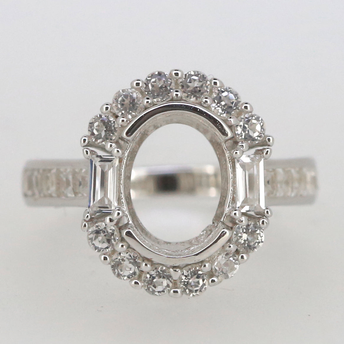 Sterling Silver Semi Mount Ring Setting Oval OV 10x8mm Halo White Topaz Syzjewelry