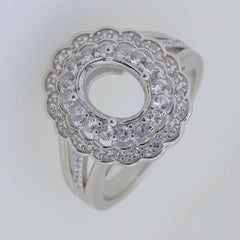 Sterling Silver Semi Mount Ring Setting Oval OV 9x7mm White Topaz Double Halo Syzjewelry
