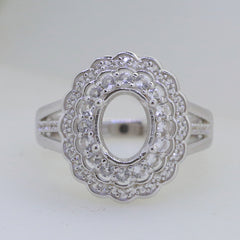 Sterling Silver Semi Mount Ring Setting Oval OV 9x7mm White Topaz Double Halo Syzjewelry