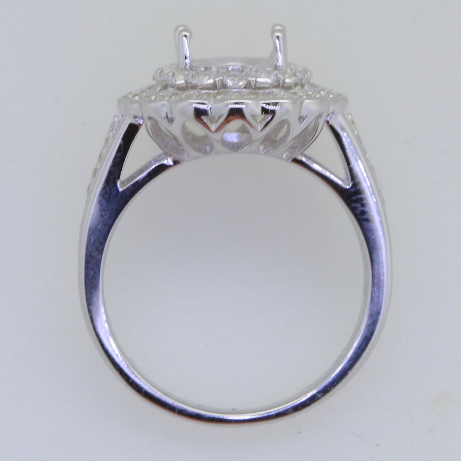 Sterling Silver Semi Mount Ring Setting Oval OV 9x7mm White Topaz Double Halo Syzjewelry