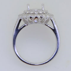 Sterling Silver Semi Mount Ring Setting Oval OV 9x7mm White Topaz Double Halo Syzjewelry
