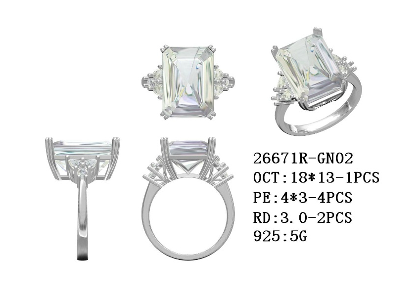 Sterling Silver Semi Mount Ring Setting Emerald OCT 18x13mm with White Topaz Syzjewelry