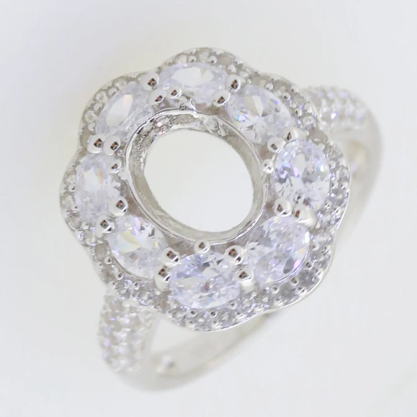 Sterling Silver Semi Mount Ring Setting Oval OV 9x7mm Halo DHJ