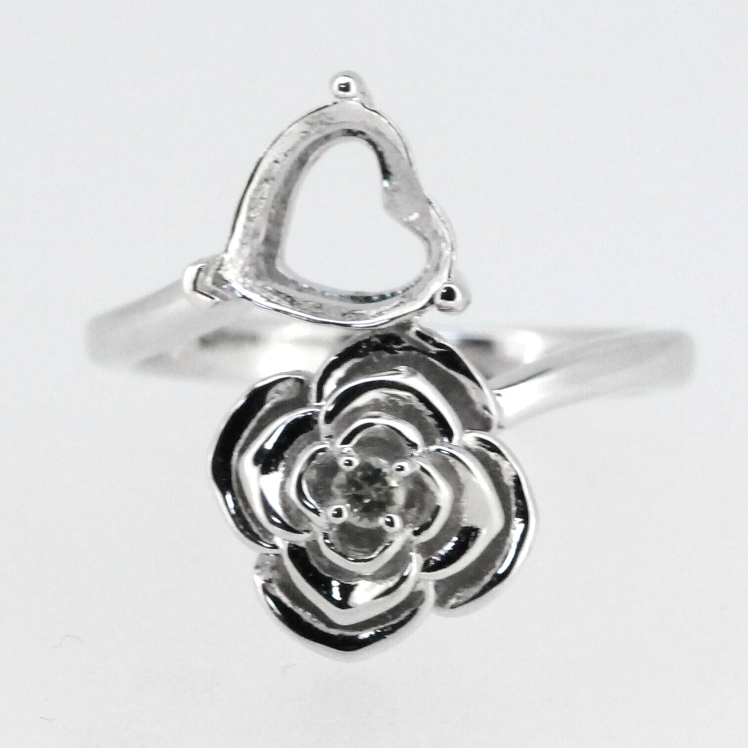 Sterling Silver Semi Mount Ring Setting Heart HT 8x8mm Love & Heart Toi et Moi Bypass Promise Ring Syzjewelry