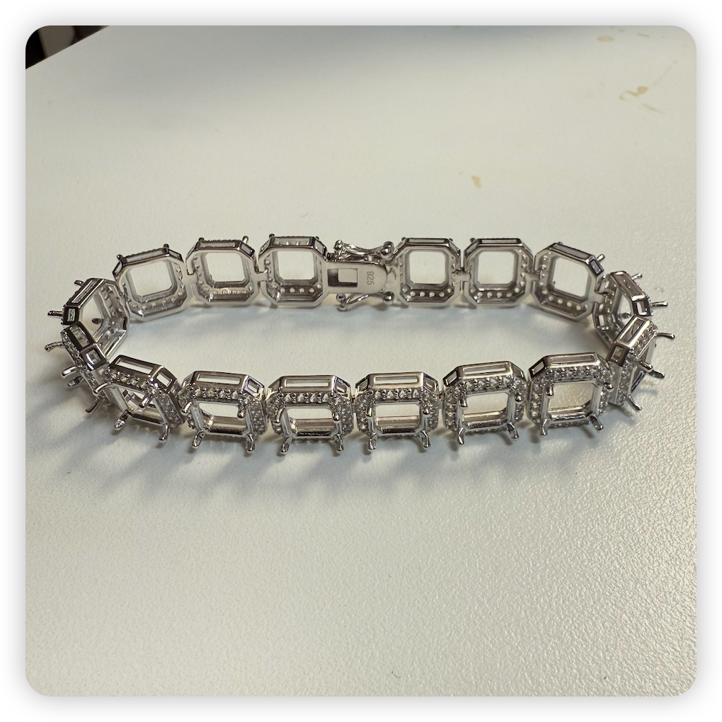 Sterling Silver Semi Mount Tennis Bracelet Setting SQ 8X8 mm Halo Tennis Bracelet Syzjewelry