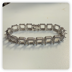 Sterling Silver Semi Mount Tennis Bracelet Setting SQ 8X8 mm Halo Tennis Bracelet Syzjewelry