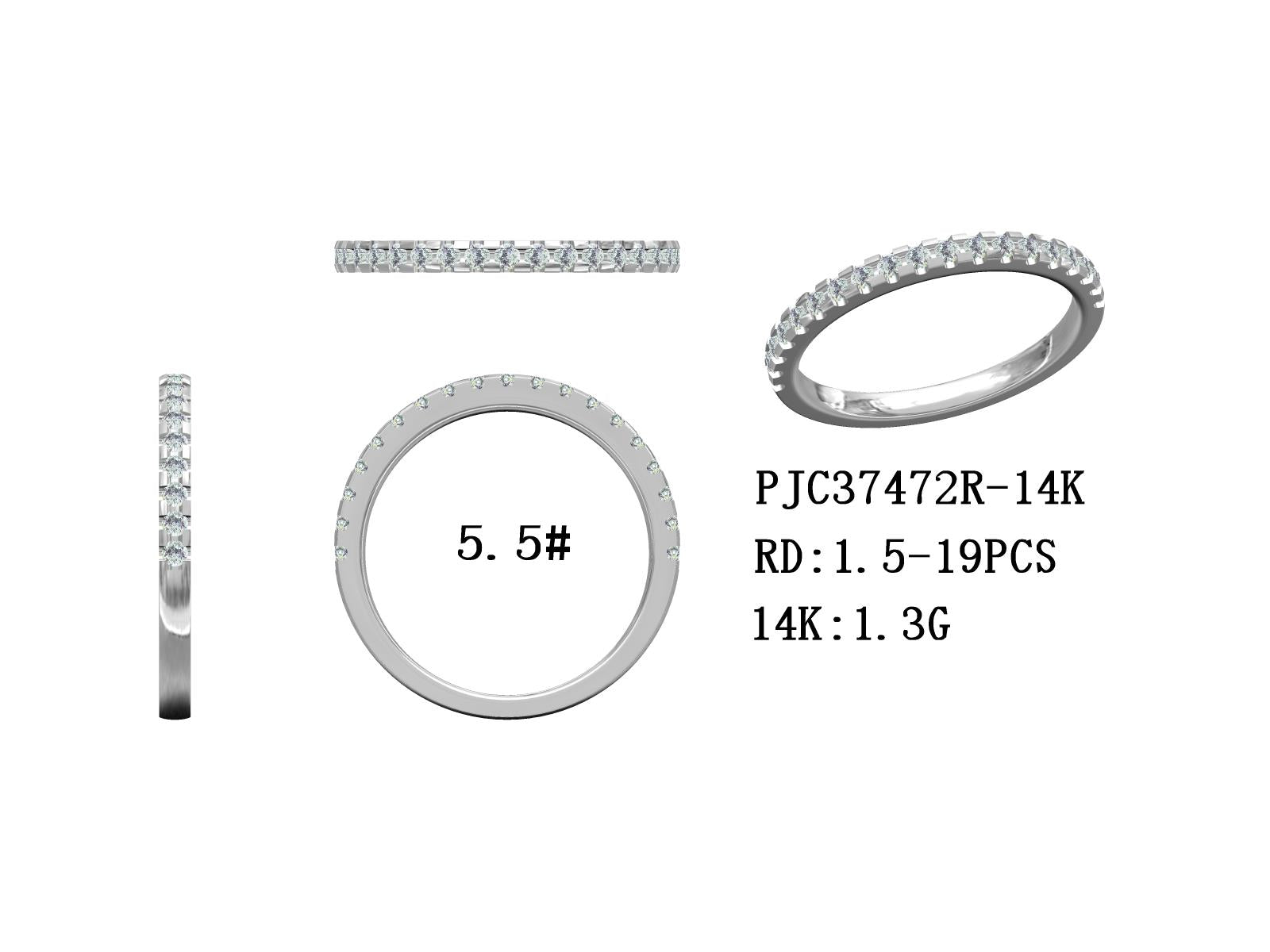 14K White Gold Ring Half Eternity Wedding Band with Lab Diamonds Size 5.5 Syzjewelry