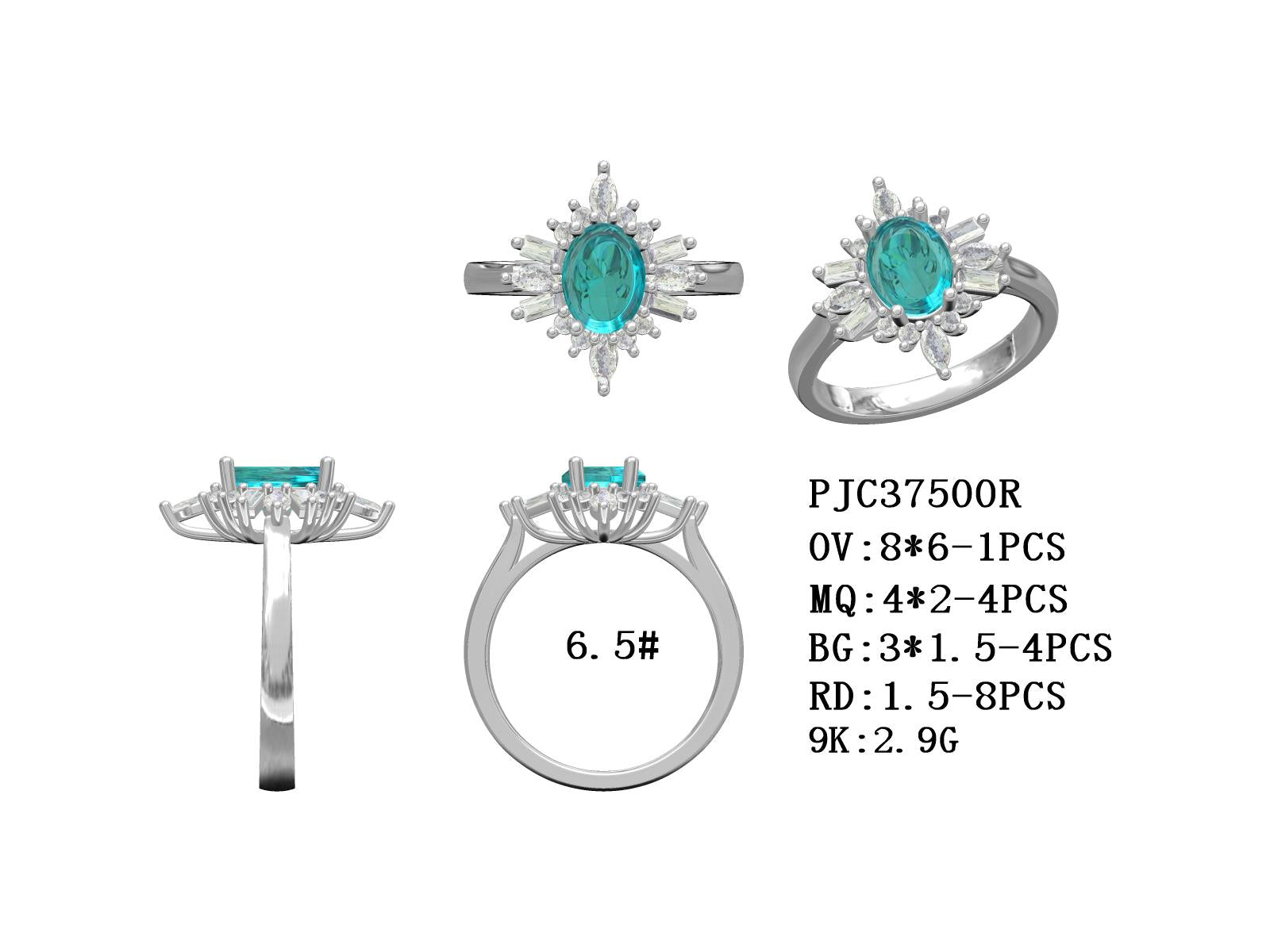 9K White Gold Semi Mount Ring Setting Oval OV 8x6mm with CVD Accents Size 6.5 Syzjewelry