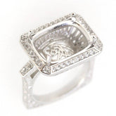 Sterling Silver Semi Mount Ring Setting Cushion CU 16x12mm Euro Shank Halo with White Topaz East West - Syzjewelry