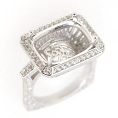 Sterling Silver Semi Mount Ring Setting Cushion CU 16x12mm Euro Shank Halo with White Topaz East West - Syzjewelry