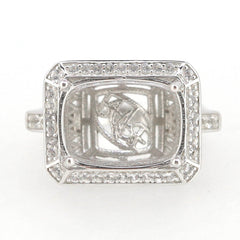 Sterling Silver Semi Mount Ring Setting Cushion CU 16x12mm Euro Shank Halo with White Topaz East West - Syzjewelry