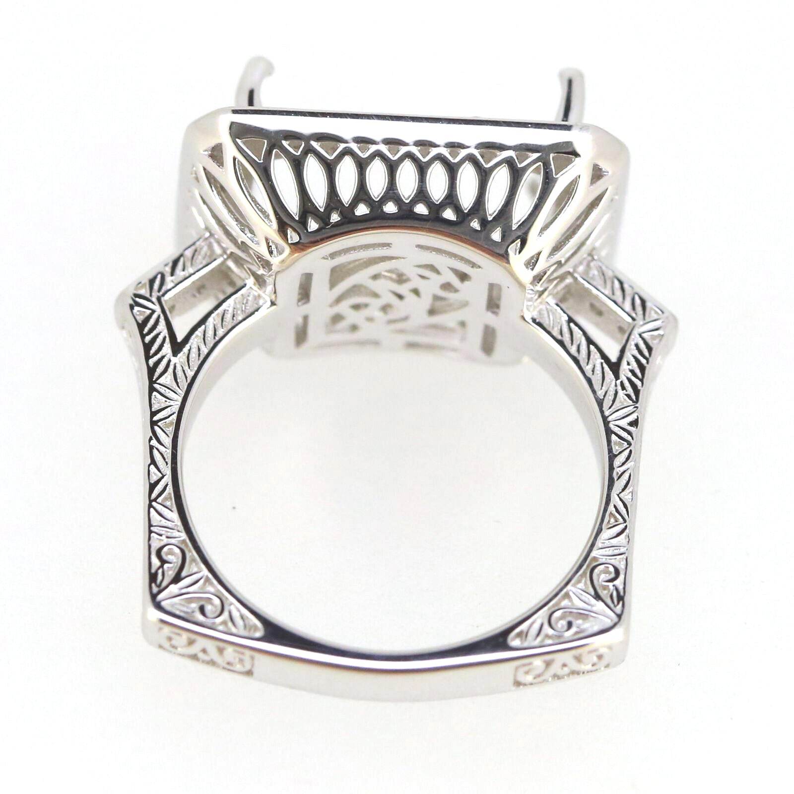 Sterling Silver Semi Mount Ring Setting Cushion CU 16x12mm Euro Shank Halo with White Topaz East West - Syzjewelry