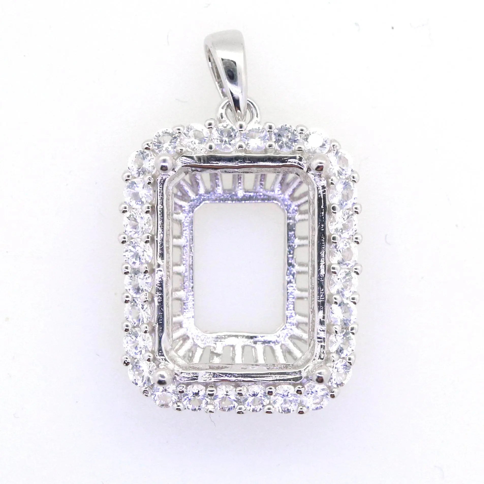 Sterling Silver Semi Mount Pendant Setting Emerald OCT 16X12mm - Syzjewelry