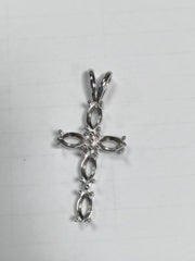 Sterling Silver Semi Mount Pendant Setting Marquise MQ 8x4mm Cross - Syzjewelry
