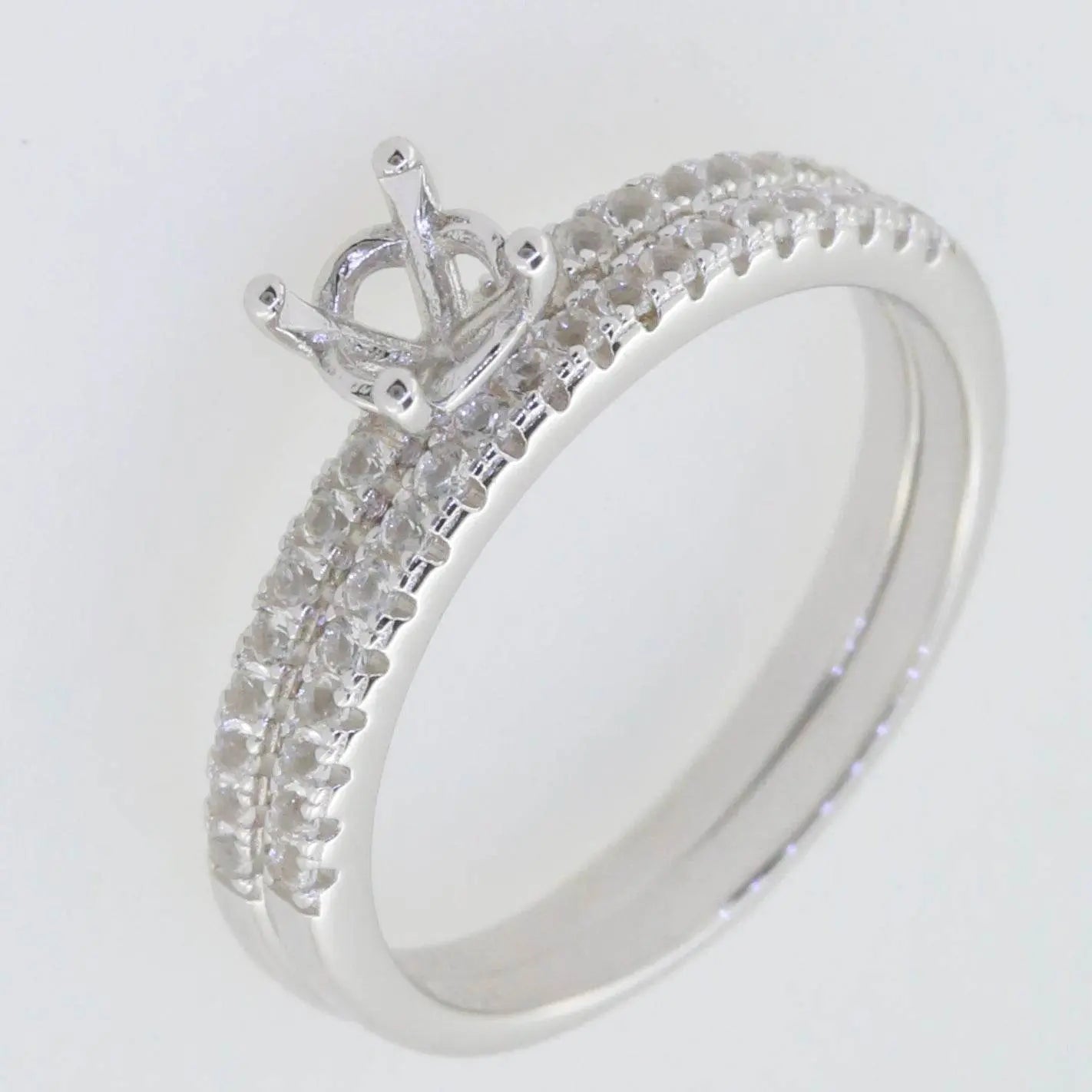 2 piece Set Sterling Silver Semi Mount Ring Setting Round RD 5x5mm Accent - Syzjewelry