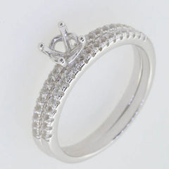 2 piece Set Sterling Silver Semi Mount Ring Setting Round RD 5x5mm Accent - Syzjewelry