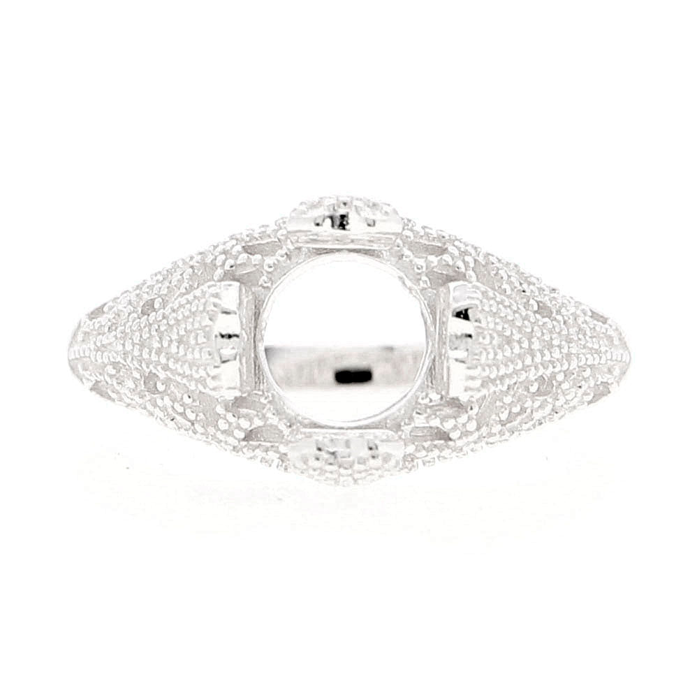 Sterling Silver Semi Mount Ring Setting Round RD 8x8mm Art Deco Style L059R059W7 Syzjewelry