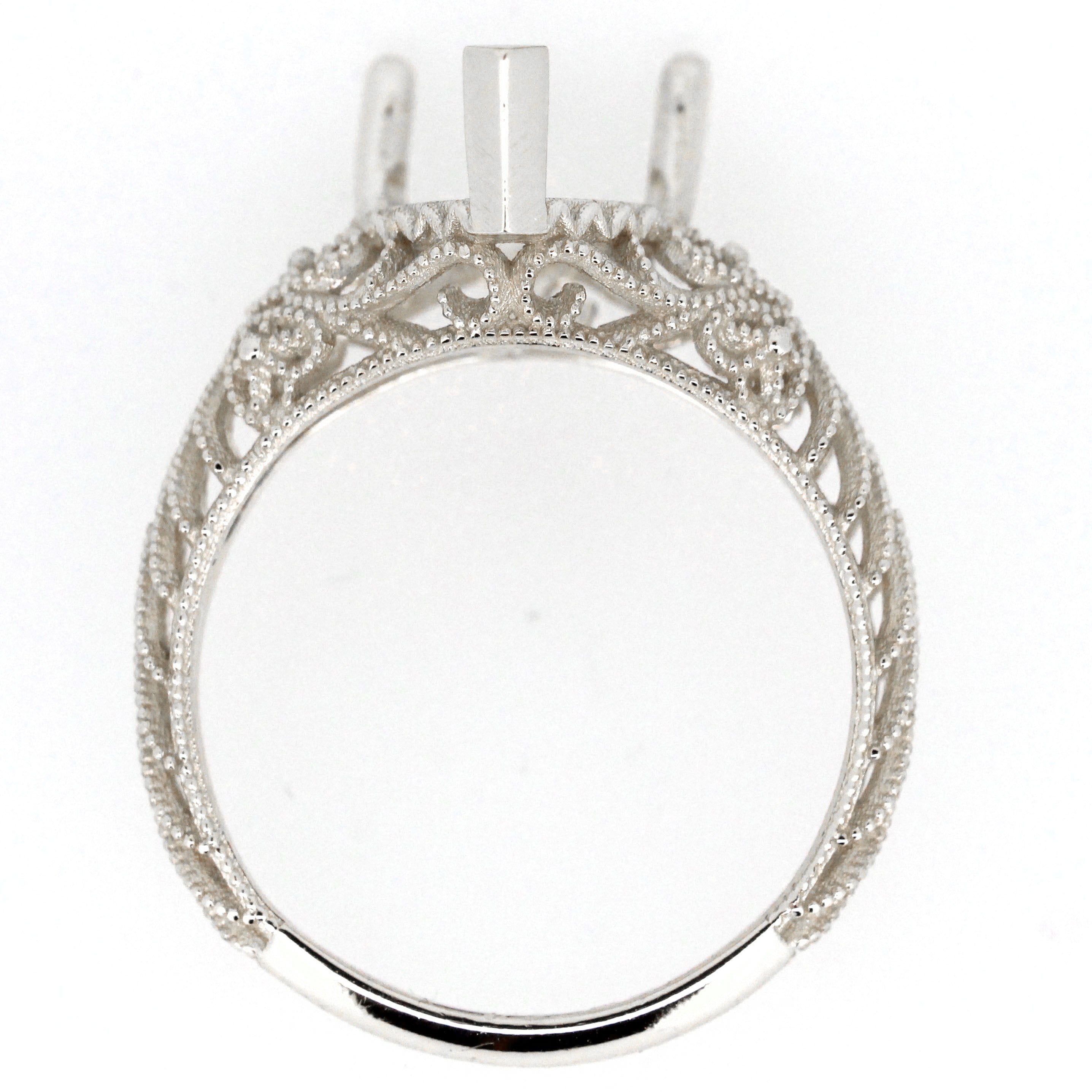 18K Gold Semi Mount Ring Setting Round RD 7.5x7.5mm Art Deco Style Syzjewelry