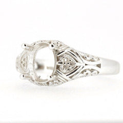 Sterling Silver Semi Mount Ring Setting Oval OV 8x6mm Art Deco Style - Syzjewelry