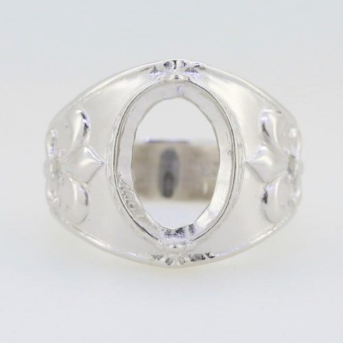 Sterling Silver Semi Mount Ring Setting OV 12x10mm Fleur De Lis Syzjewelry