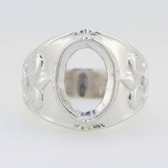 Sterling Silver Semi Mount Ring Setting OV 12x10mm Fleur De Lis Syzjewelry