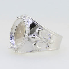 Sterling Silver Semi Mount Ring Setting OV 12x10mm Fleur De Lis Syzjewelry
