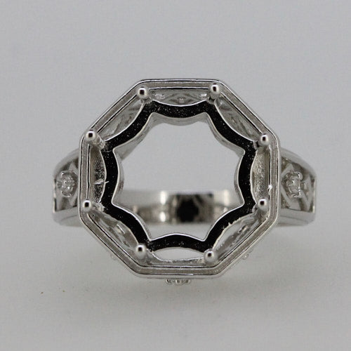 Art Deco Style 10K Semi Mount Ring Setting Round RD 15x15mm Hexagon Hex 15x15mm - Syzjewelry