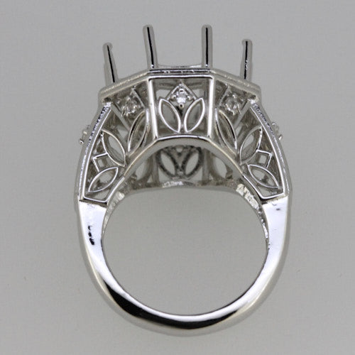 Art Deco Style 10K Semi Mount Ring Setting Round RD 15x15mm Hexagon Hex 15x15mm - Syzjewelry