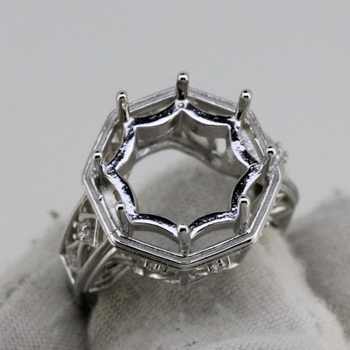 Art Deco Style 10K Semi Mount Ring Setting Round RD 15x15mm Hexagon Hex 15x15mm - Syzjewelry