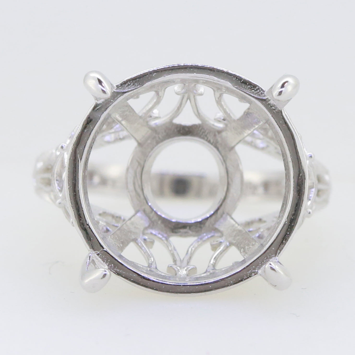 Sterling Silver Semi Mount Ring Setting Round RD 18x18mm Art Deco Style Syzjewelry