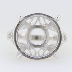 Sterling Silver Semi Mount Ring Setting Round RD 18x18mm Art Deco Style Syzjewelry