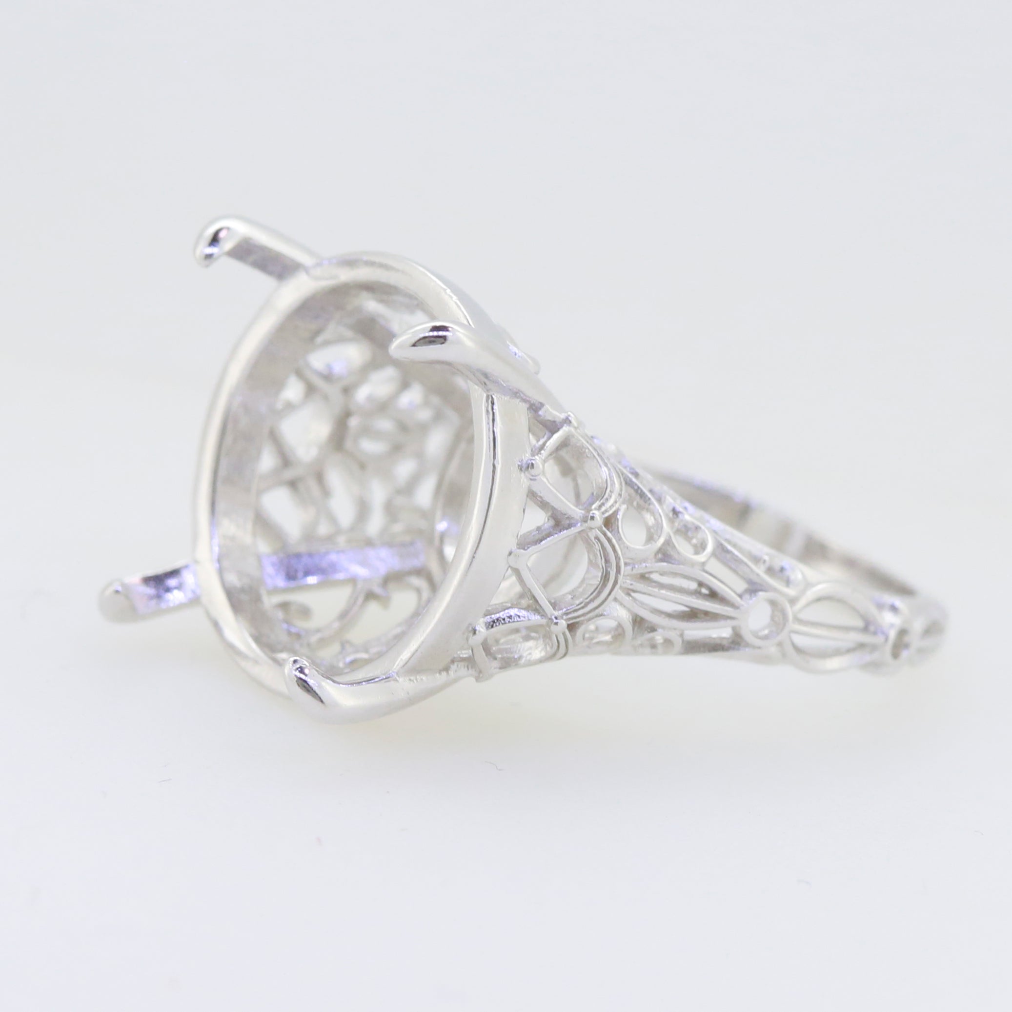 Sterling Silver Semi Mount Ring Setting Round RD 18x18mm Art Deco Style Syzjewelry