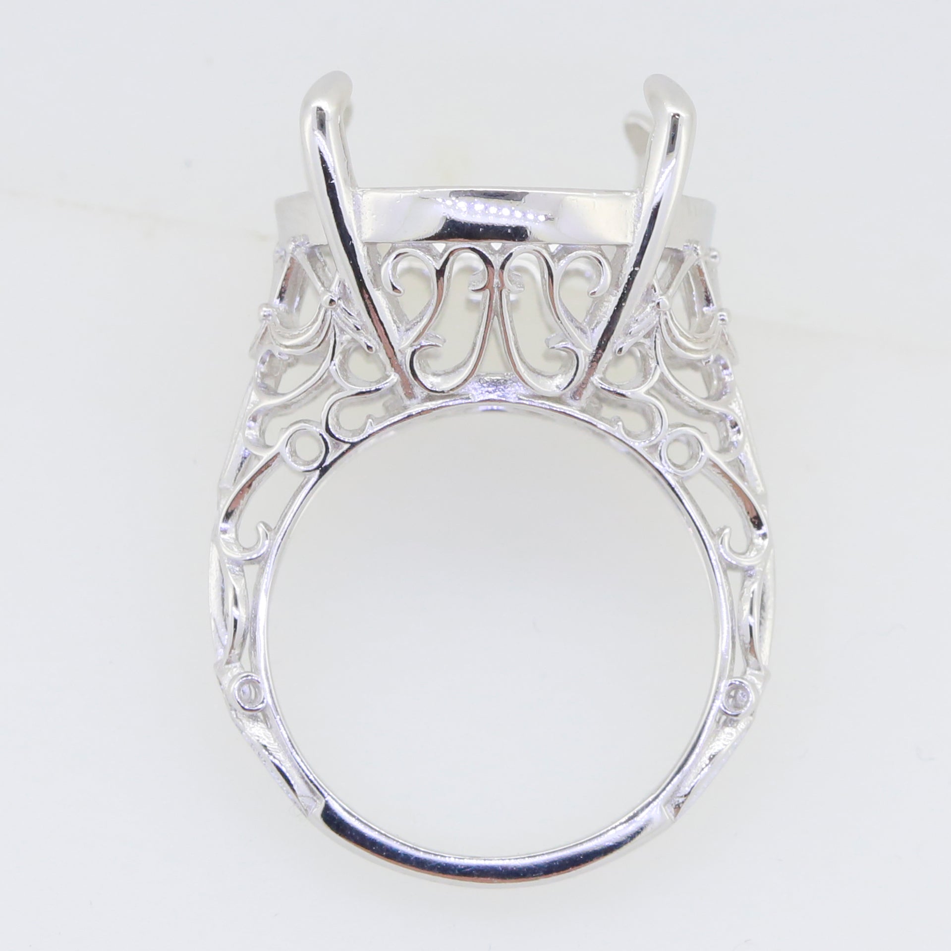 Sterling Silver Semi Mount Ring Setting Round RD 18x18mm Art Deco Style Syzjewelry