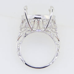 Sterling Silver Semi Mount Ring Setting Round RD 18x18mm Art Deco Style Syzjewelry