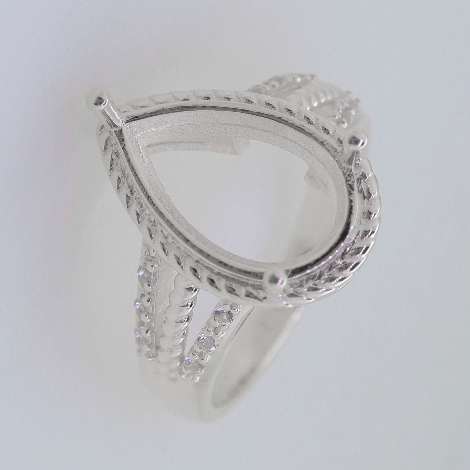 Sterling Silver Semi Mount Ring Setting Pear PE 16x10mm Syzjewelry