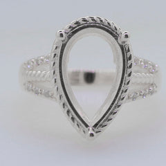 Sterling Silver Semi Mount Ring Setting Pear PE 16x10mm Syzjewelry
