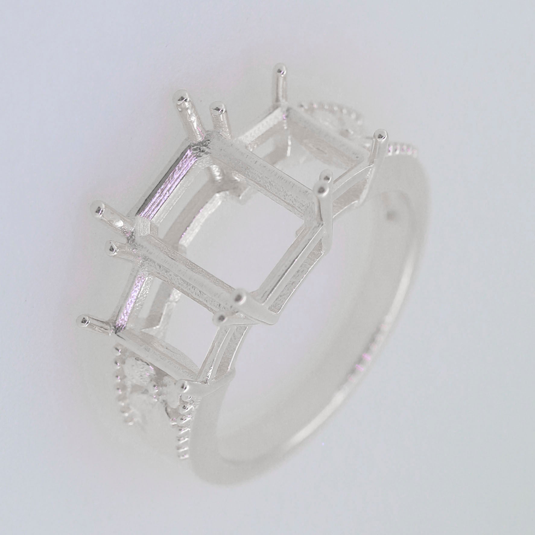 Sterling Silver Semi Mount Ring Setting OCT Emerald 10x8mm, 7x5mm Syzjewelry