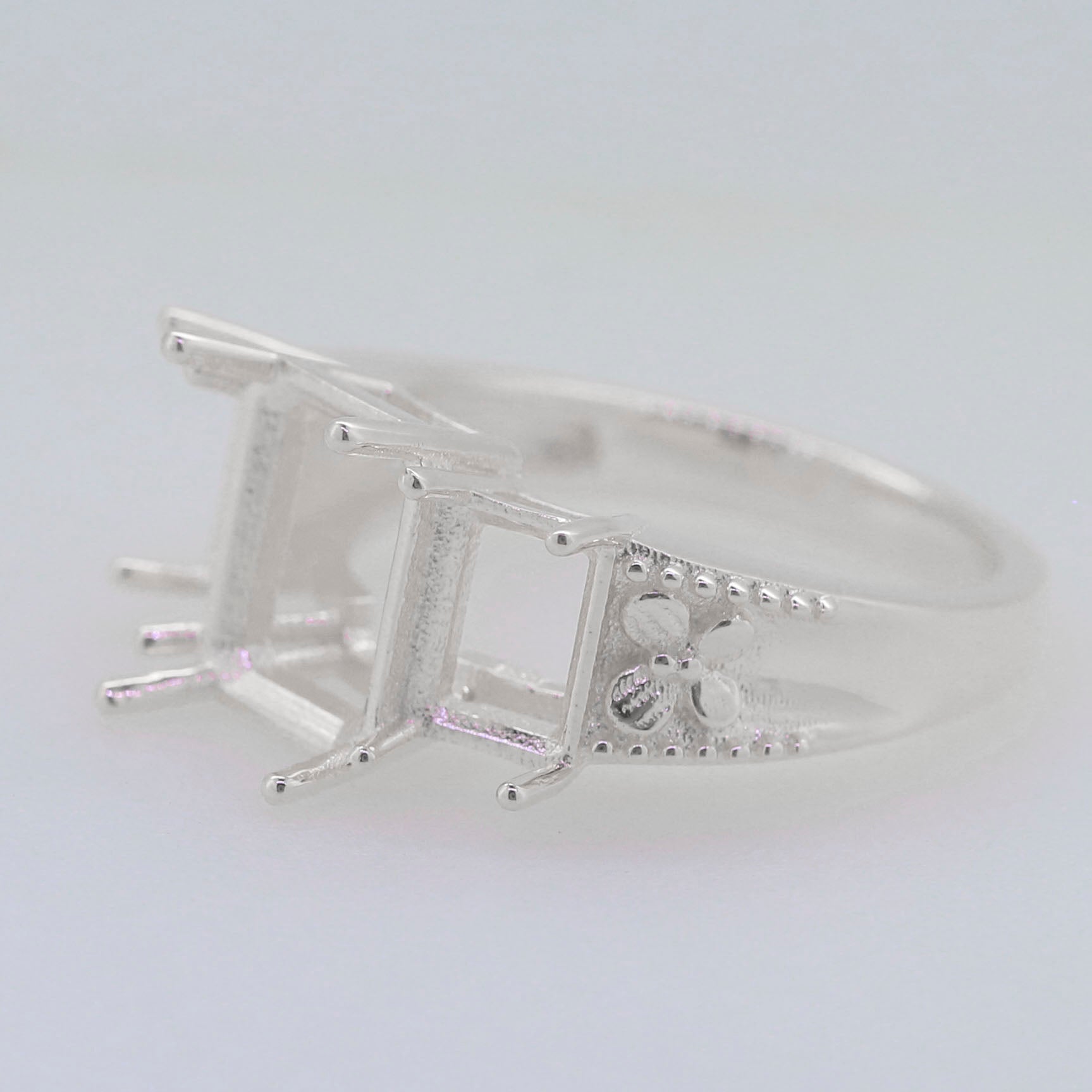 Sterling Silver Semi Mount Ring Setting OCT Emerald 10x8mm, 7x5mm Syzjewelry