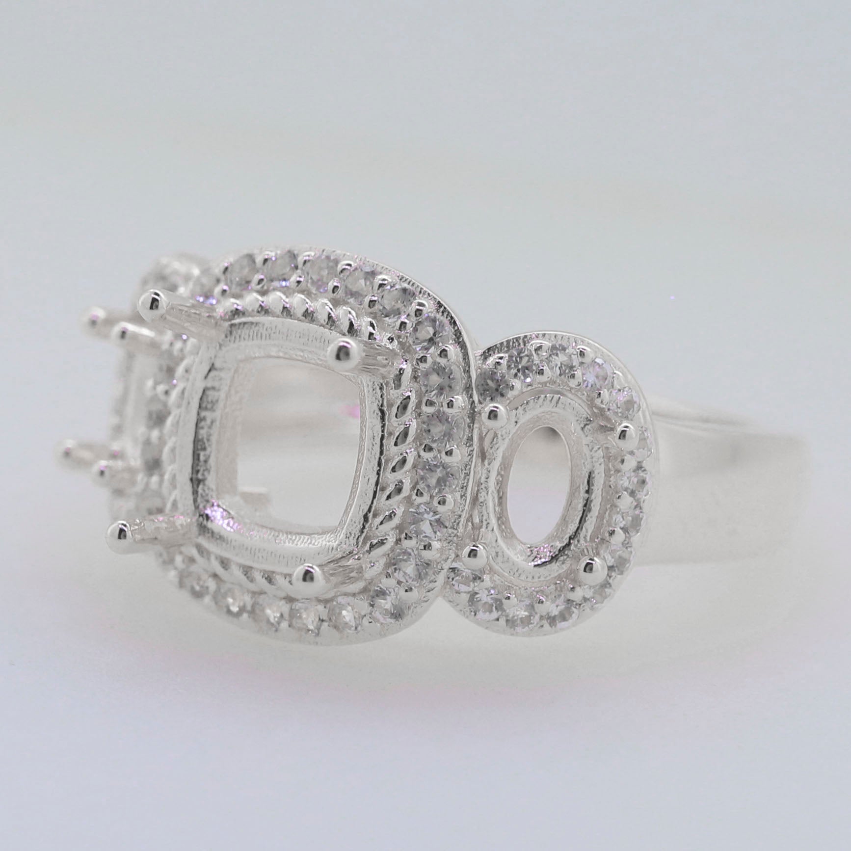 Sterling Silver Semi Mount Ring Setting CU Cushion 8x8mm Syzjewelry