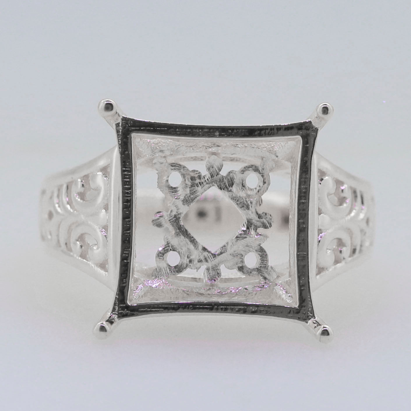 Sterling Silver Semi Mount Ring Setting SQ Princess 13x13mm Syzjewelry