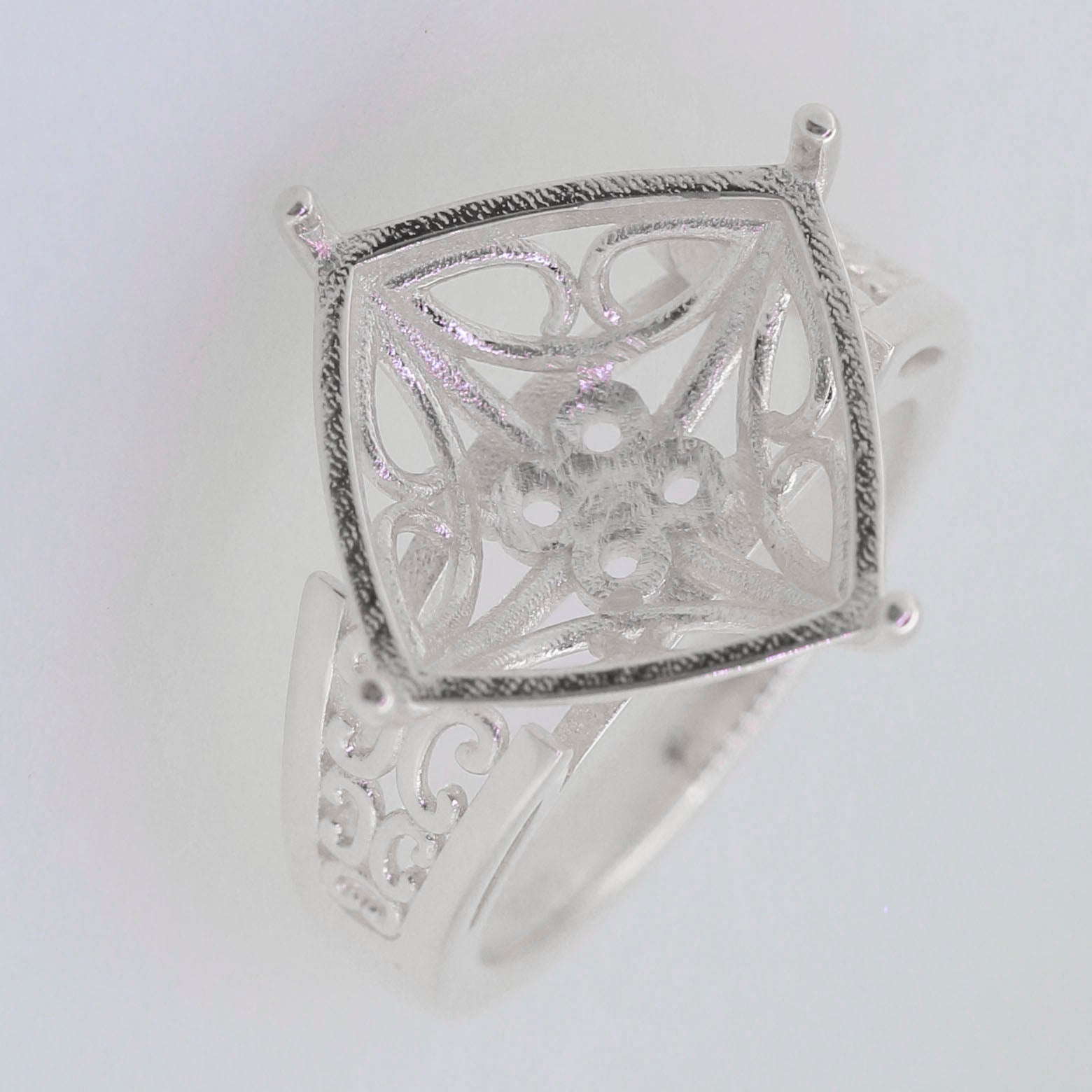 Sterling Silver Semi Mount Ring Setting Cushion CU 14x14mm Syzjewelry