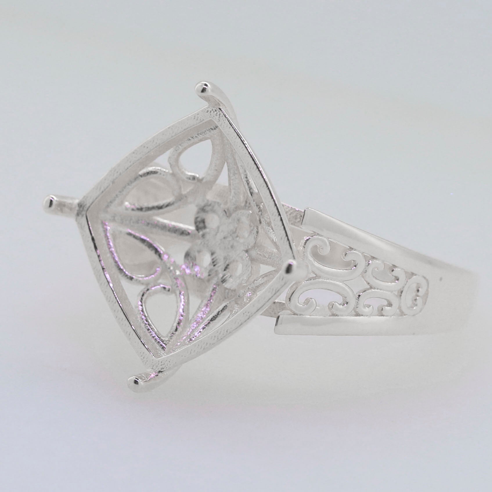 Sterling Silver Semi Mount Ring Setting Cushion CU 14x14mm Syzjewelry