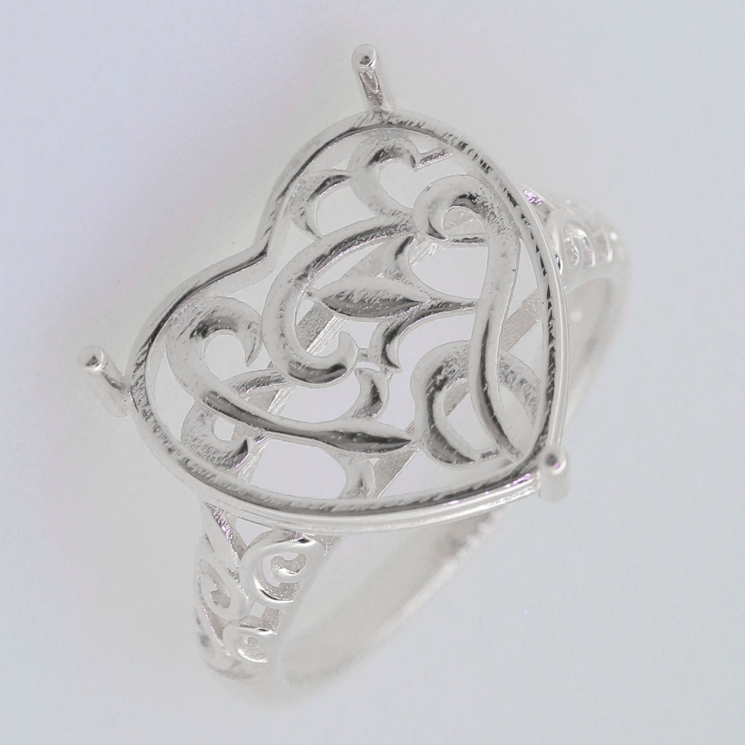 Sterling Silver Semi Mount Ring Setting Heart HT 15x15mm Cab Syzjewelry