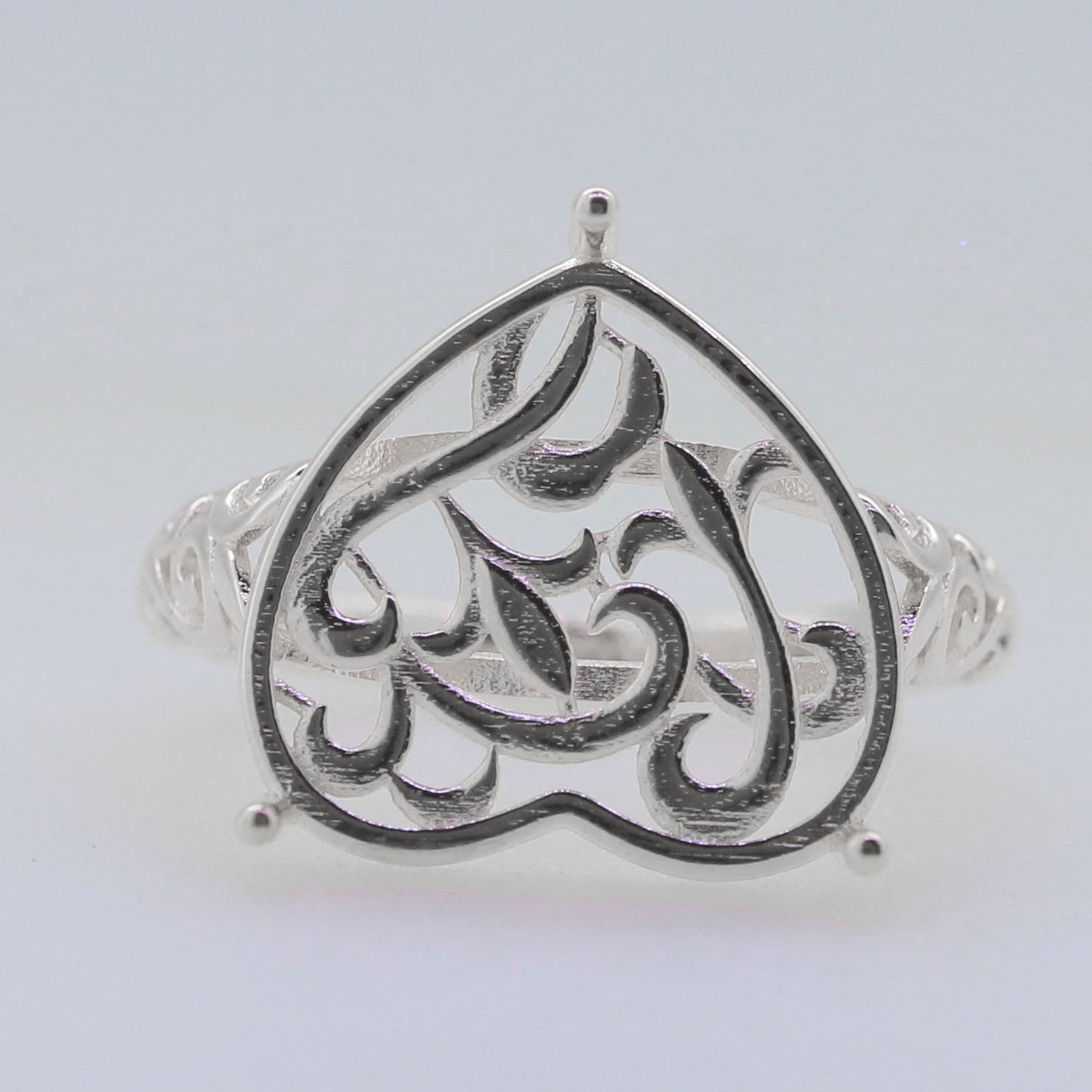 Sterling Silver Semi Mount Ring Setting Heart HT 15x15mm Cab Syzjewelry