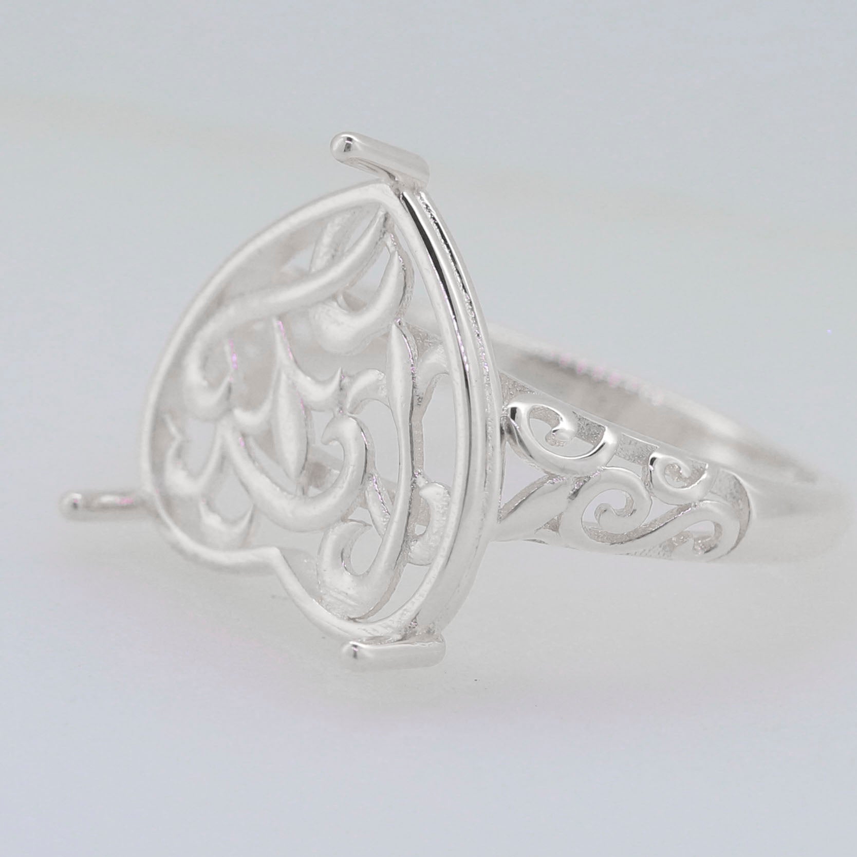 Sterling Silver Semi Mount Ring Setting Heart HT 15x15mm Cab Syzjewelry