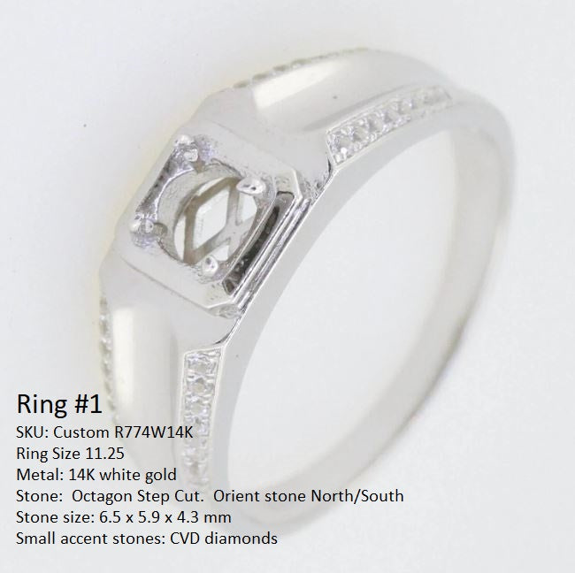 Custom Men's 14K Gold Semi Mount Ring Setting OCT 6.5x5.9x4.3mm Syzjewelry