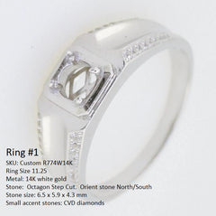 Custom Men's 14K Gold Semi Mount Ring Setting OCT 6.5x5.9x4.3mm Syzjewelry