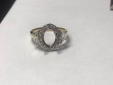 14K White Gold and Yellow Gold Semi Mount Ring Setting OV 9.6x7.2x5.2mm with Natural Diamond Accents Size 7.5 Syzjewelry